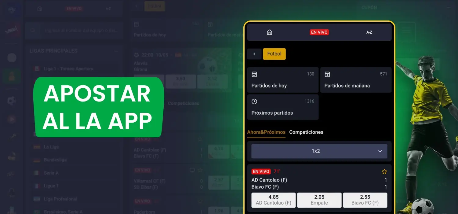 apostar al f&uacute;tbol en la aplicaci&oacute;n m&oacute;vil